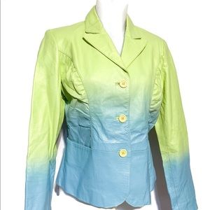 Vintage Leather Lime Green Turquoise Jacket 12